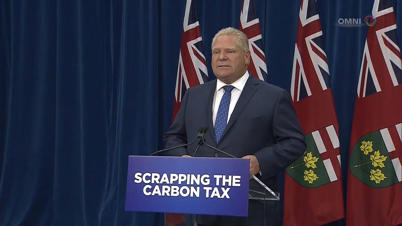 Doug Ford 强调将取消碳排放交易制度– Jun 15, 2018 (ON)