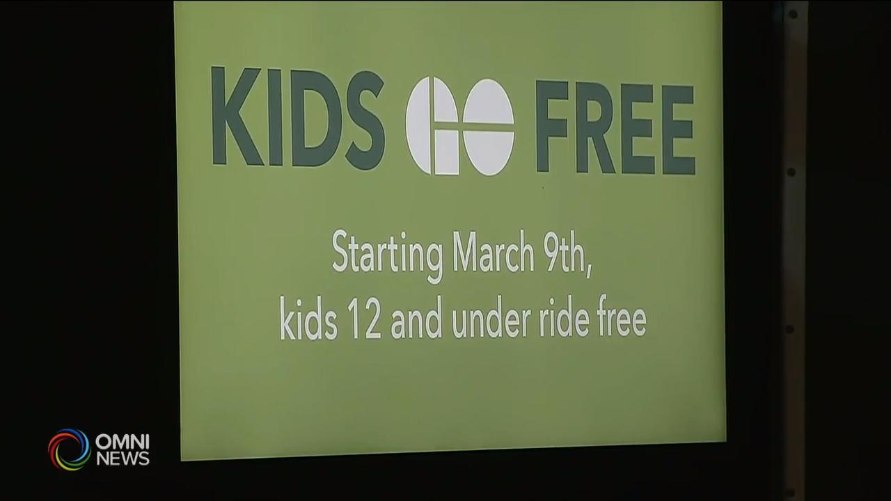 十二岁以下儿童将可免费搭乘GO 火车或巴士 – Feb 28, 2019(ON)