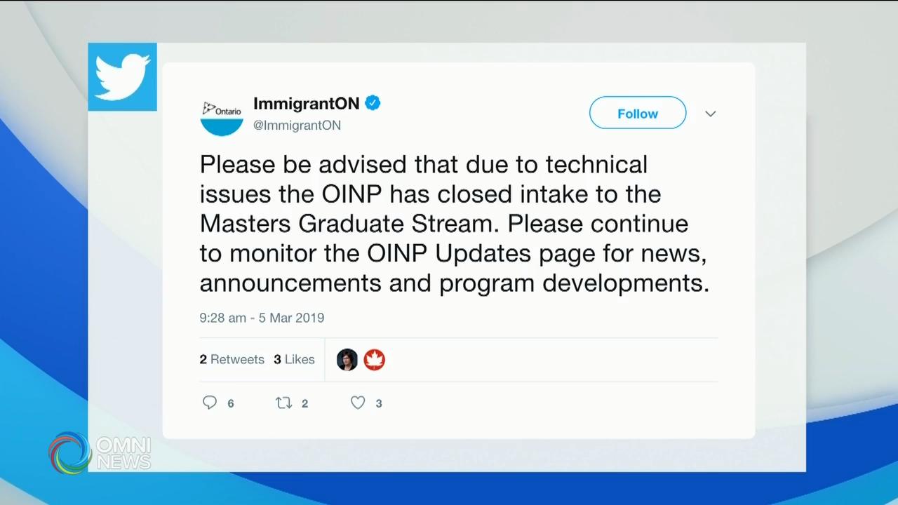 安省硕士毕业生移民计划因技术故障暫停收件 – Mar 05, 2019(ON)