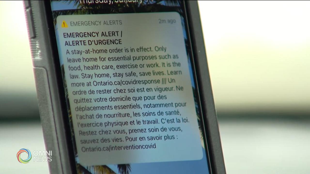 警報系統提醒強制居家令今日開始 -- Jan 14, 2021 (ON)